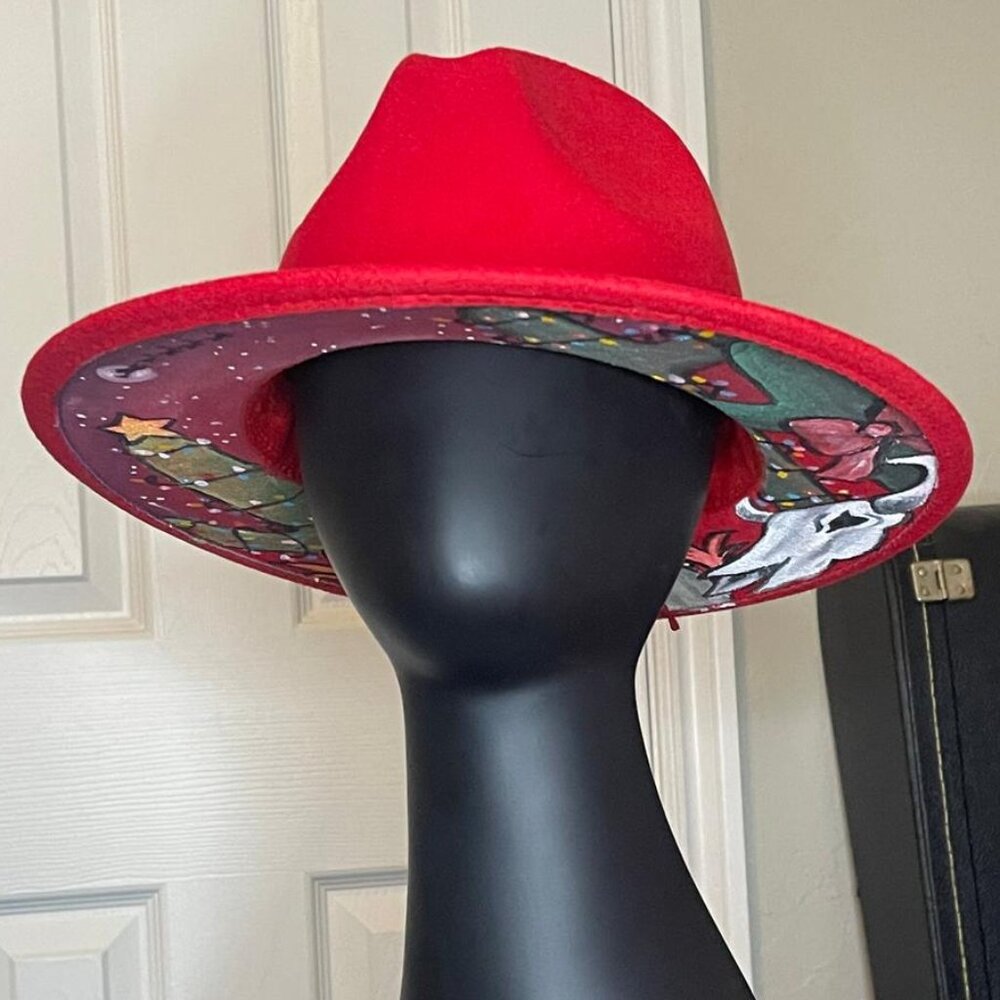 Southwest Christmas Custom Painted Women's Red Fedora